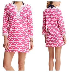 Vineyard Vines Pink & White Lace Trim Tunic Top or Swim Cover Up Size Large